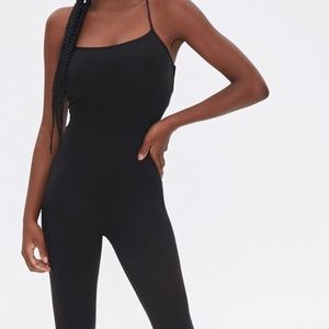 Forever 21 burgundy low cut cross back jumpsuit. Also available in black.